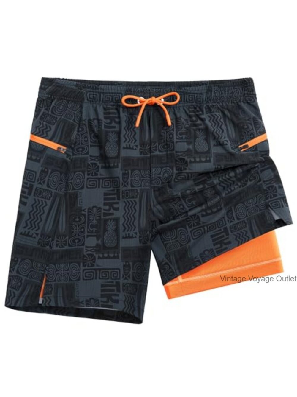 Men's Quick Dry Swim Trunks 7" with Zipper Pockets and Compression Liner